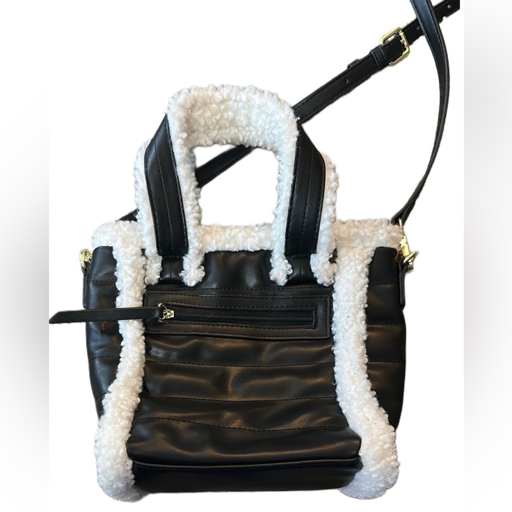 Aspen Black and White Mini Bag with Sherpa Trim